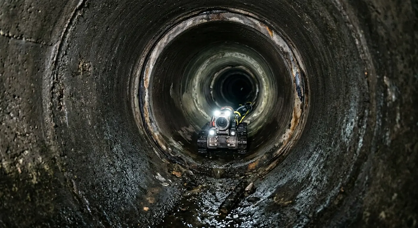 Robotic sewer camera inspecting pipe interior for Drain Snake Service in Maynard